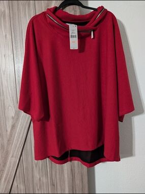 Multiples Red Funnel Neck Tunic with Zip Accent